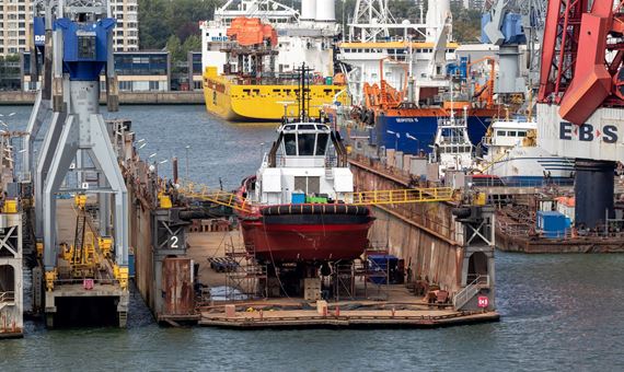 Ship repair drydock in the Port of Rotterdam