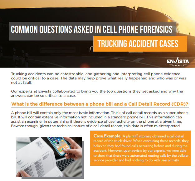Common Questions Asked in Cell Phone Forensics Trucking Accident Cases