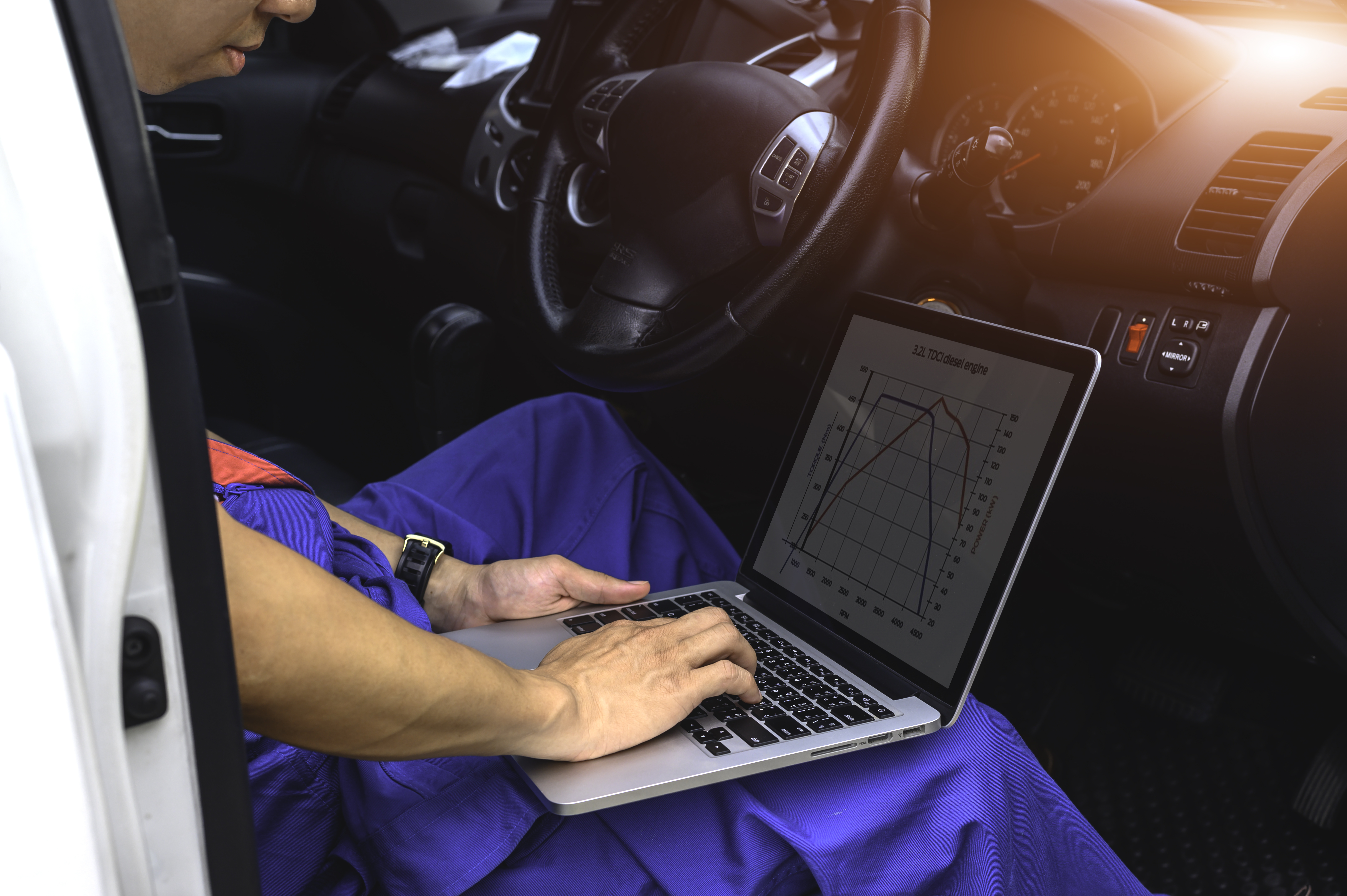 vehicle testing and safety compliance engineer working on a car