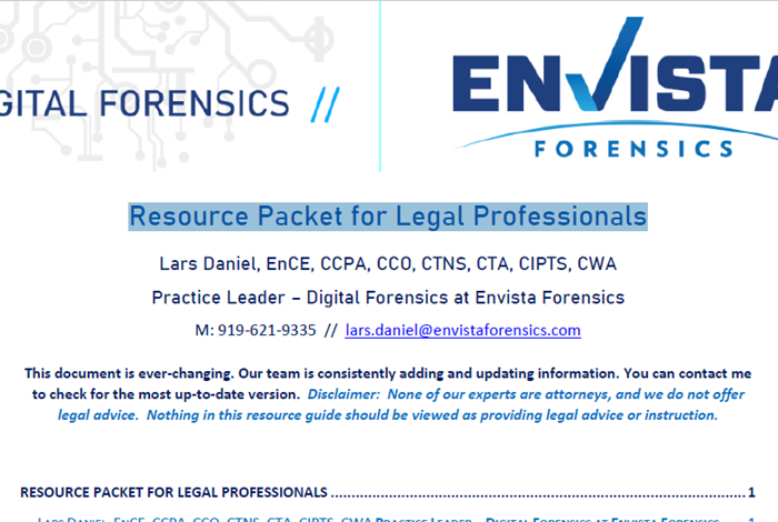 Digital Forensics Resource Packet for Legal Professionals
