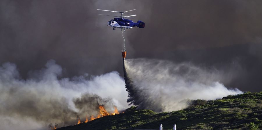helicopter extinguishing Wildland Urban Interface wildfire