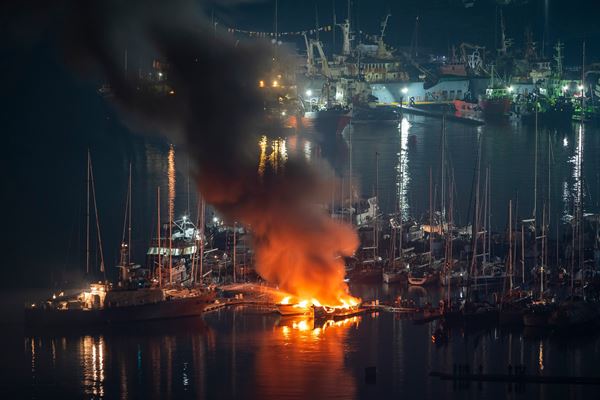 Yacht Fire in a Marina