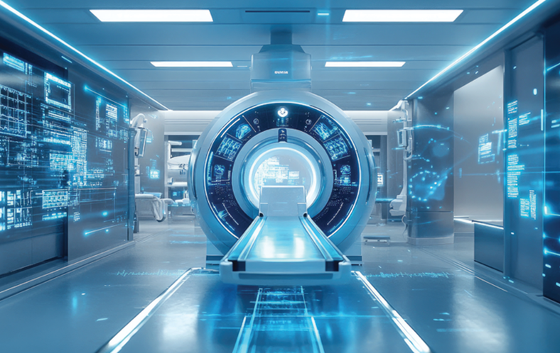 futuristic medical imaging center with advanced technology
